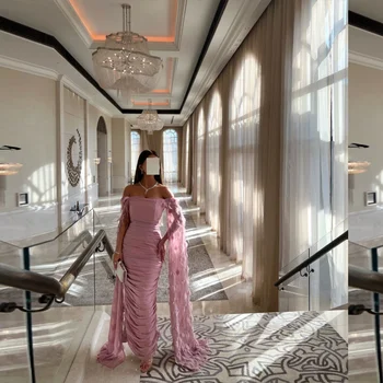 הסעודית ערבית שמלות ערב רב כובע שסף שרוולים סקופ רשמית נשף שמלות מסיבת חתונה שמלת שושבינה 2023