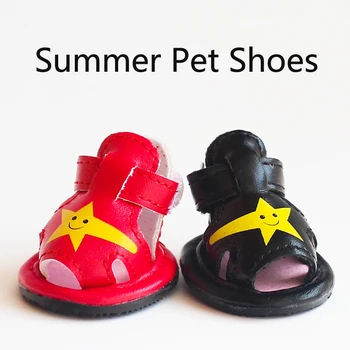 הקיץ 4pcs/סט הכלב חיית המחמד סנדלים אדום שחור מגניב חיצוני לנשימה גור חתול קטן אנטי להחליק מגפי נעליים אביזרים שיצו