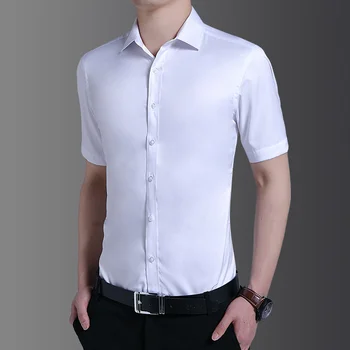 הקיץ חדש שרוול קצר חולצות גברים אופנה סלים חכם Casaul שמלת חולצה Mens מוצק לבן, שחור, חולצה אחת עם חזה גבר בחולצה