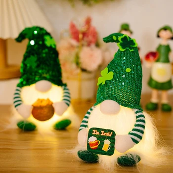 זוהר יום פטריק הקדוש Gnome LED אירי גמדים זוהר הקדוש פטריק ירוק תלתן פנים בובה תליון מסיבת החג עיצוב