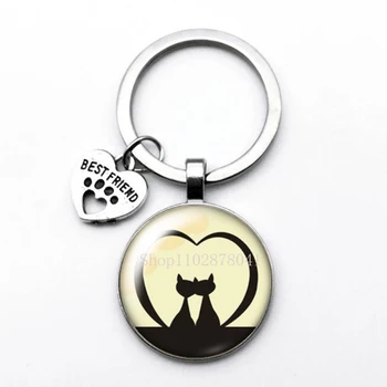 חם מכירת אופנה תכשיטים כיפת זכוכית מתכת מחזיק מפתחות חמוד חתול גרייס הזוגיות מתנה