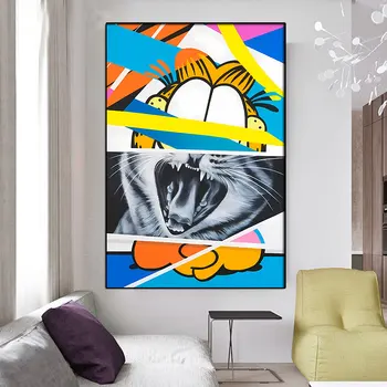 חתול קריקטורה בציר פוסטר נמר חיות להדפיס אמנות קיר בד הציור הסלון קישוט הבית Cuadros מתנה