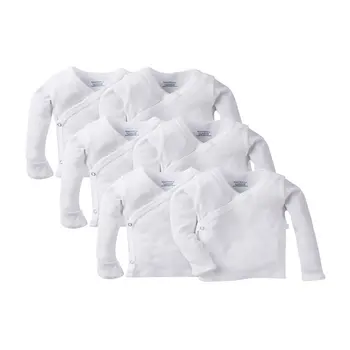 ילד או ילדה נייטרלי לבן שרוול ארוך לצד הצמד את החולצה עם כפפת האזיקים, 6-Pack