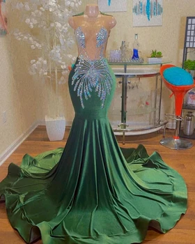 ירוק אפרו-אמריקאי שמלות לנשף בתולת ים העצום חרוזים קריסטלים שחור בנות ניגריה החלוק דה נשף שמלות ערב שמלת