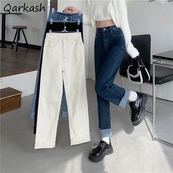 ישר ג ' ינס נשים קרסול-אורך דנים Y2k טהור סתיו גבוהה המותניים בסיסי בציר אופנה קוריאנית בגדים Harajuku ההגירה אופנת רחוב