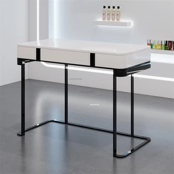 מודרני ברזל מסמר שולחן סלון יופי רהיטים מקצועי מניקור שולחן יחיד שיש עם מגירה מסמר שולחנות