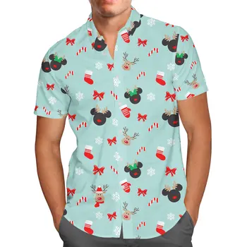 מיקי מאוס חולצת הוואי גברים אופנה הכפתור למטה שרוול קצר חולצת מיקי מאוס הוואי החוף מזדמנים לנשימה החולצה