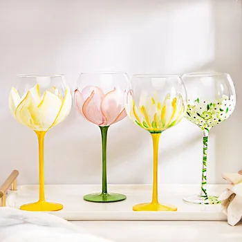 מצוירים ביד פרח, כוס יין Drinkware צבעוני קריסטל גביע זכוכית מימי הביניים כוסות שמפניה כוסות יין כוס ליל כל הקדושים