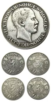 נורבגיה 2 קרונות - Haakon VII (1910 1912 1913 1917 ) 4pcs מצופה כסף מטבע להעתיק