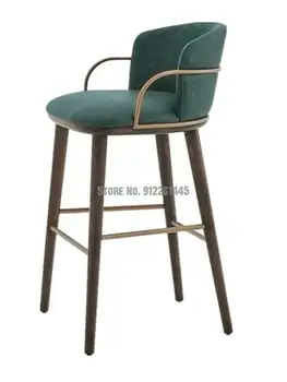 נורדי אור יוקרה בר כיסא פשוט מעץ מלא כיסא בר בית קפה מודרני כיסא גבוה טבעת מתכת משענת יד כסא בר