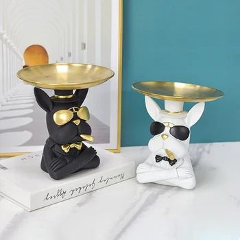נורדי יוקרה שולחן קישוטים הביתה עיצוב פנים הכלב שרף פסל בולדוג צרפתי מגש סלון כוננית ארון עיצוב