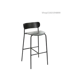 נורדי פשוטה מעץ מלא ברזל יצוק בר הכיסא תעשייתי בסגנון רטרו אור יוקרה משענת דלפק קבלה הכיסא קפה בר גבוה