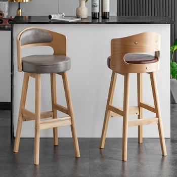 נורדי רטרו מעץ מלא כיסאות בר מול דלפק הקבלה פשוטים בר כסאות חזרה מעצב גבוהה כסאות אוכל כסאות בר רהיטים