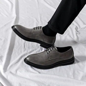 נעלי עור גברים FashionHigh-סוף תחושה רשמי הלבוש עסקי הבוהן עבה SolesWork נעליים שחורות החתונה החתן מרטינס