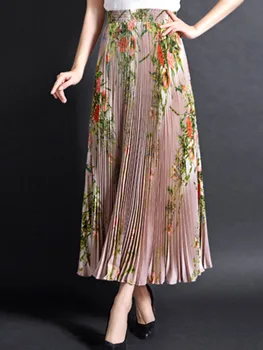 נשים אביב חצאית 2023 חדש אופי בוהמי אירופאי ואמריקאי סגנון סלים קוריאנית קטיפה מקפלים הדפסה שמלה ארוכה D4914