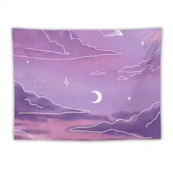 סגול שמיים עננים, ירח וכוכבים שטיח אסתטי תפאורה קיר אמנות התלויות על השינה המכללה נשי בני נוער מסיבה תפאורות
