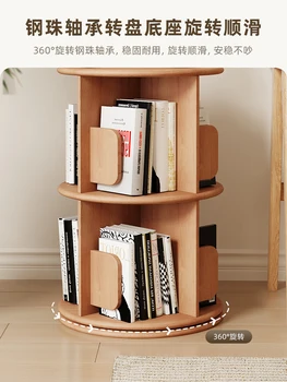 עץ מלא מסתובב מדף הספרים של 360 מעלות סיבוב קומה הספר ארגון יצירתי פשוטה אחסון מדף