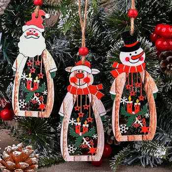 עץ תליונים לחג המולד תלוי עץ מלאכה קישוטים 2024 השנה החדשה DIY עיצוב לילדים מתנות חג המולד קישוטי עץ חג המולד