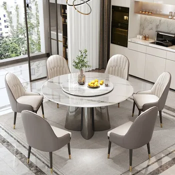 פאר מודרני רוק צלחת האוכל שולחן כיסא שילוב משק הבית מינימליסטי צרפתית שולחן עגול עם שולחן רוטרי