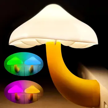 פטריות חיישן אור LED לילה Plug-in 7 שינוי צבע קסם פטריות מנורה, מיני חלום המיטה חמוד צבעוני מנורת הלילה