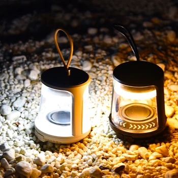פנס קמפינג Bluetooth תואם-רמקול חזק 360° נשמע אווירה מנורה ניידת חיצונית אוהל תליית מנורה לטיולים