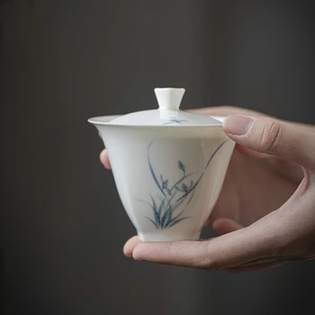צבוע ביד סחלב ג ' ייד פורצלן לבן Gaiwan לתה Tureen Teaware כוס תה סיני קערות Chawan תה Ceramony להגדיר