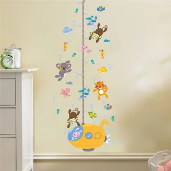 קיר מדבקת יער הקופים נמר קואלה דג שוחה עבור ילדים חדרי ילדים גובה למדוד צמיחה גרפי קישוט מדבקת קיר אמנות