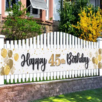 שמח 45 יום הולדת באנרים לחיים בן 45 יום הולדת בבית חיצונית בחצר דשא לחתום על רקע 45 יום הולדת קישוטים למסיבה