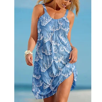 שמלות בוהמי נשים אופנה קיץ החוף הלבוש הסקסי פרחוני אמצע אורך השמלה, החולצה הדפסת 3D מזדמן שמלות פרחוניות