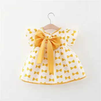 תינוק תינוקת Suspender חצאית פרעה השמלה הקשת עיצוב שמלת הקיץ 3 חודש שמלת ילדה שרוול ארוך שמלת ילדות בהיר